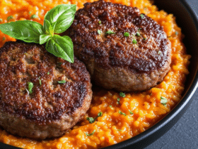 Arroz de Tomate Cremoso com Hambúrgueres na Airfryer