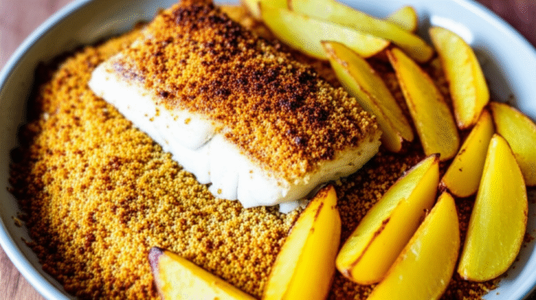 Bacalhau com Crumble de Broa e Batatas na Airfryer