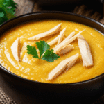 Caldo de Mandioquinha com Frango Cremoso