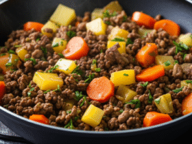 Carne Moída Refogada com Batatas e Cenouras