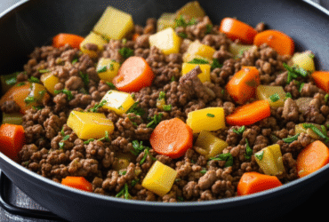 Carne Moída Refogada com Batatas e Cenouras