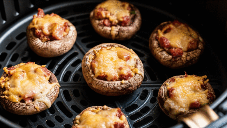 Cogumelos Recheados com Linguiça e Queijo na Airfryer