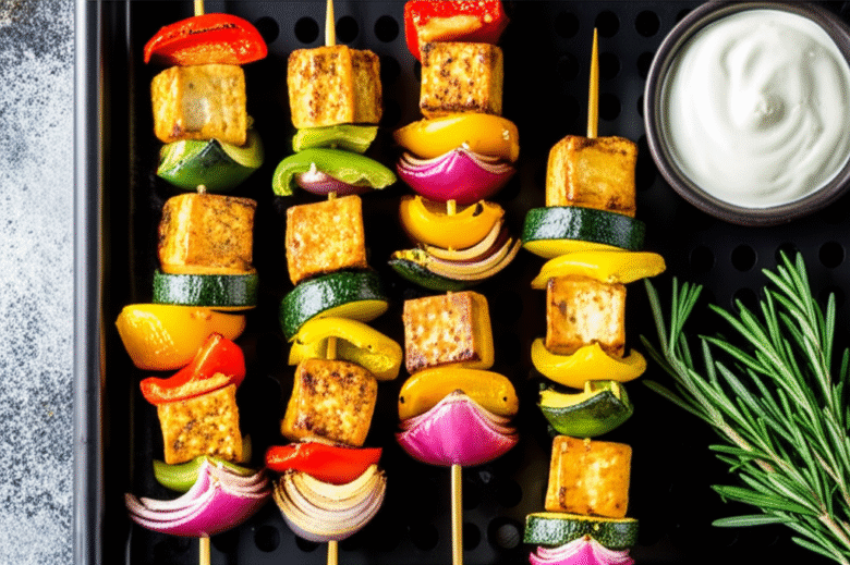 Espetinhos de Legumes e Tofu Marinado na Airfryer: Uma Delícia Vegana