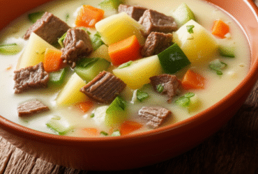 Delicioso Caldo de Batata com Chuchu e Carne Moída
