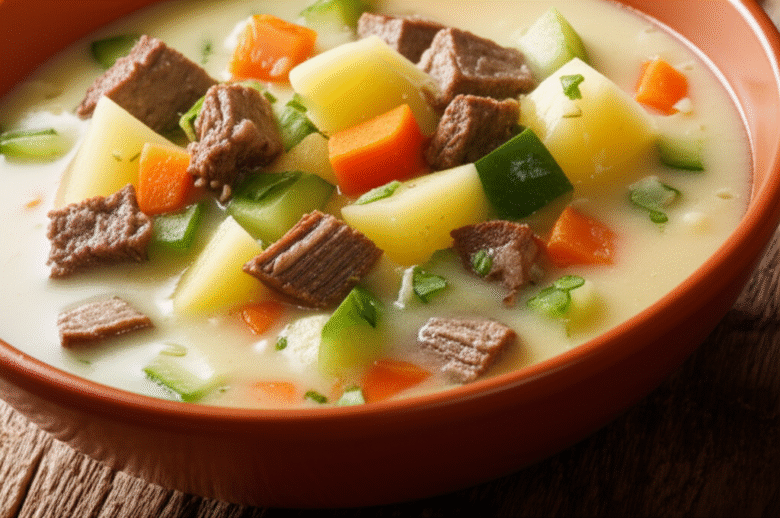 Delicioso Caldo de Batata com Chuchu e Carne Moída