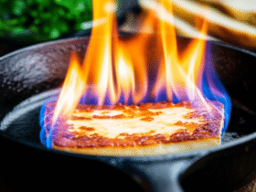 Saganaki: Queijo Grego Crocante e Flambado