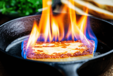 Saganaki: Queijo Grego Crocante e Flambado