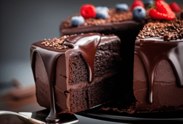 Bolo de Chocolate Irresistível com Calda Cremosa e Cobertura Decadente