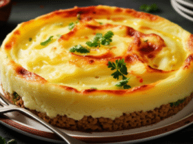 Torta Madalena Cremosa de Carne Moída com Purê de Batata