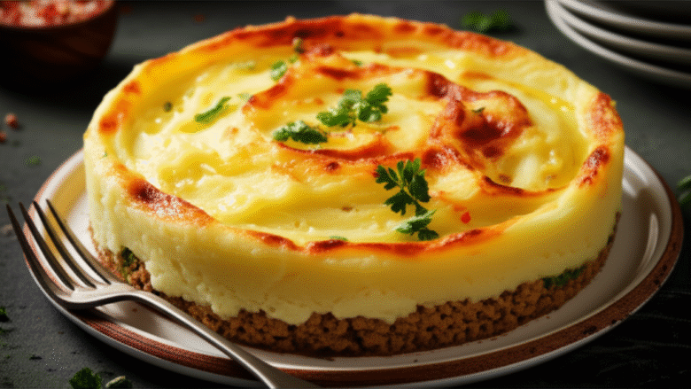 Torta Madalena Cremosa de Carne Moída com Purê de Batata