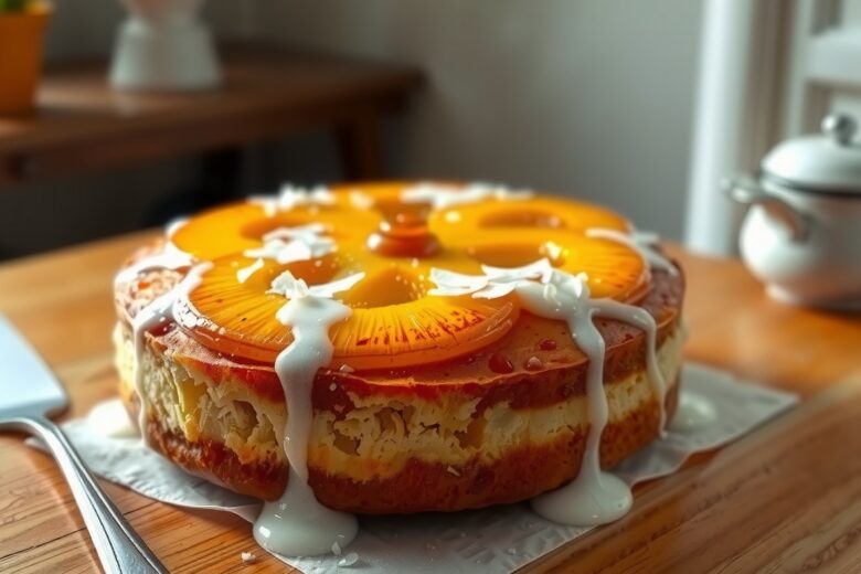Bolo de Abacaxi Cremoso com Cobertura de Coco
