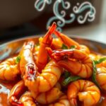 Camarões Gigantes da Malásia no Coco