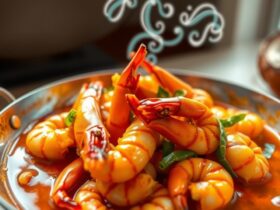 Camarões Gigantes da Malásia no Coco