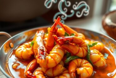 Camarões Gigantes da Malásia no Coco