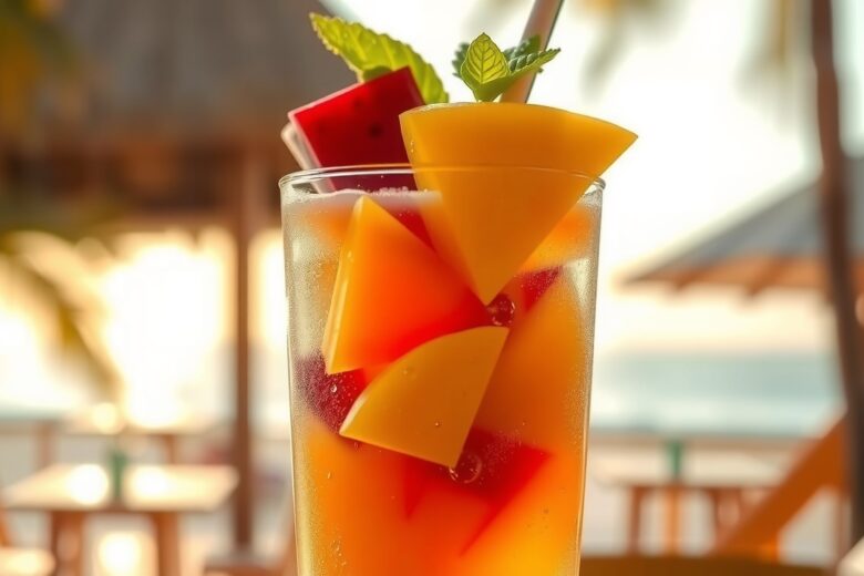 Drink de Verão Refrescante com Frutas Tropicais 1 Drink de Verão Refrescante com Frutas Tropicais
