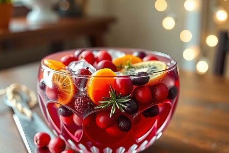 Ponche de Natal Refrescante com Frutas e Espumante