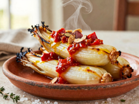 Calçots Grelhados à Moda Catalã com Salsa Romesco