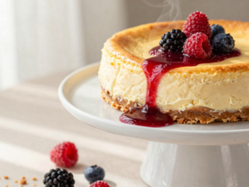 Cheesecake Clássico Assado com Calda de Frutas Vermelhas 6 Cheesecake Clássico Assado com Calda de Frutas Vermelhas
