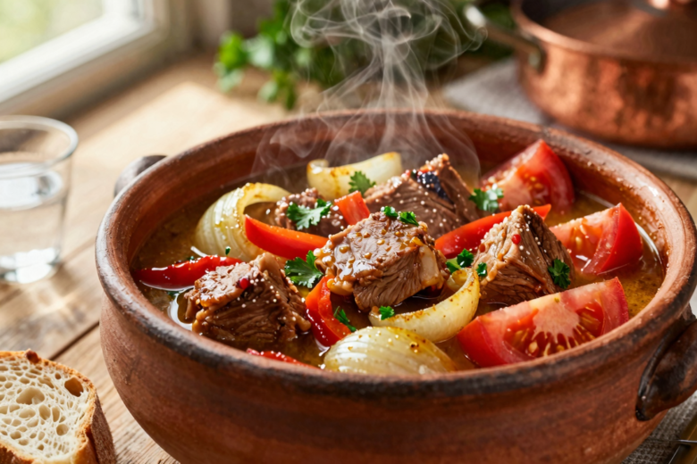 Kavarma Búlgaro: Guisado de Carne e Vegetais de Cozimento Lento