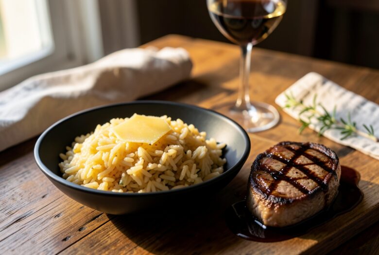 Arroz à Piemontese Cremoso com Bife ao Clássico Molho Madeira