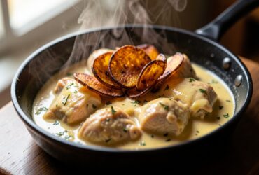 Frango Cremoso com Banana da Terra Assada