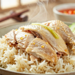 Hainanese Chicken Rice Clássico: Frango Suculento e Arroz Aromático
