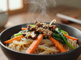 Japchae: Macarrão Coreano de Batata Doce com Legumes e Carne