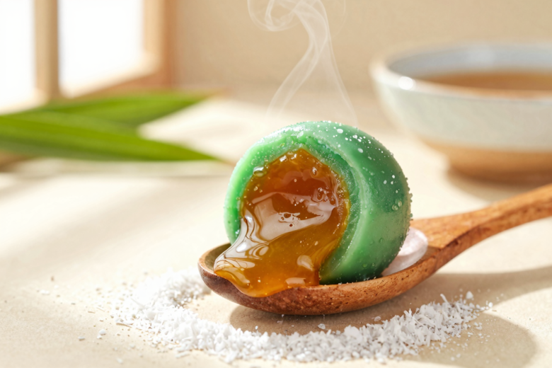 Klepon: Bolinhos Verdes Indonésios de Arroz Glutinoso com Recheio de Açúcar de Palma