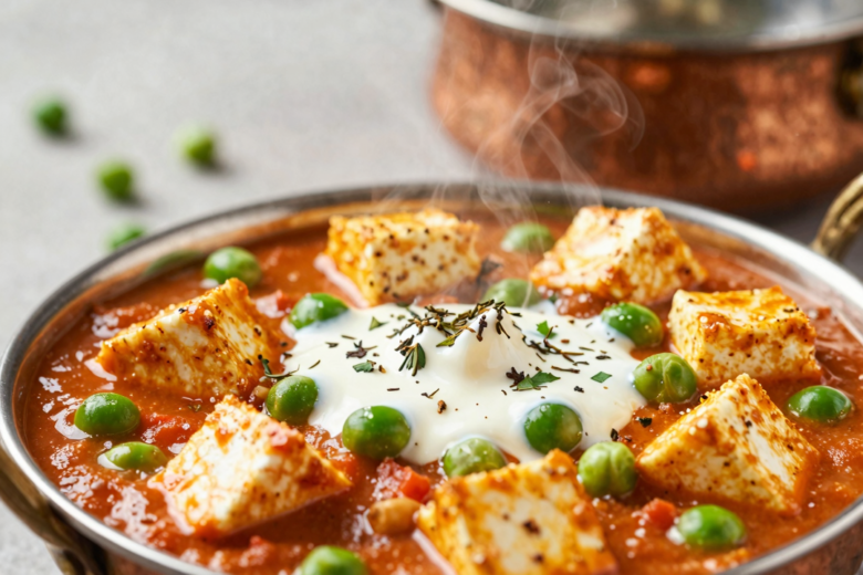 Matar Paneer Clássico: Ervilhas e Queijo Indiano Cremoso