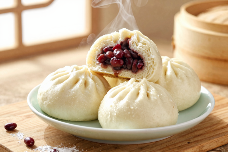 Pãezinhos Chineses de Feijão Vermelho (Dou Sha Bao) 1 Pãezinhos Chineses de Feijão Vermelho (Dou Sha Bao)