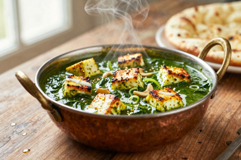 Palak Paneer Clássico: O Cremoso Curry Indiano de Espinafre e Queijo