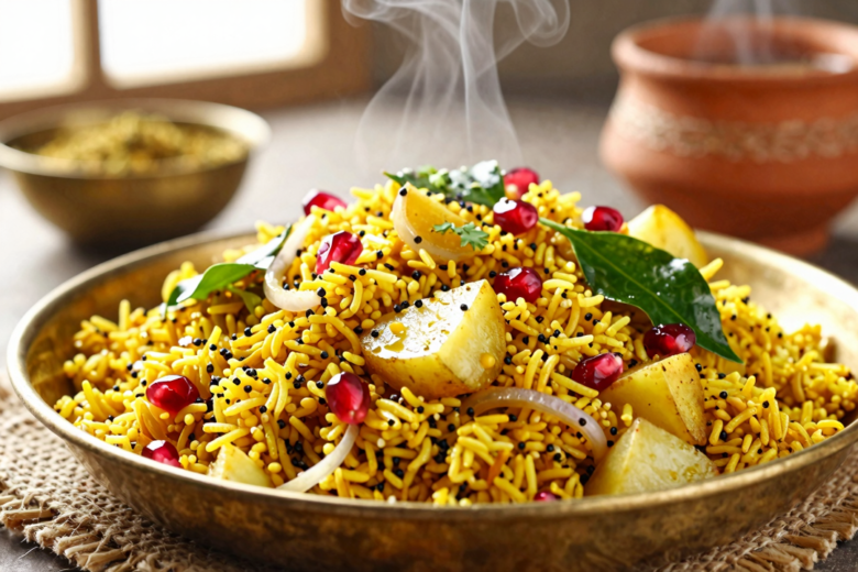 Poha Tradicional Indiano: Receita Rápida de Flocos de Arroz Temperados