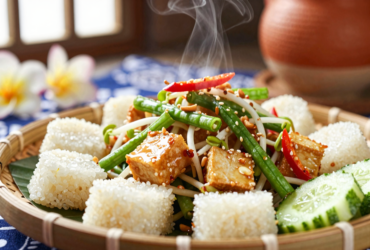 Tipat Cantok: Salada Balinesa de Bolo de Arroz com Molho de Amendoim Picante