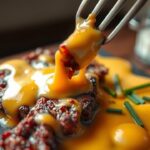 Tiras de Carne Suculenta com Cremoso Molho de Queijo