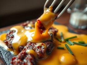 Tiras de Carne Suculenta com Cremoso Molho de Queijo