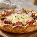 Torta Salgada de Liquidificador com Recheio Cremoso de Carne e Salsicha