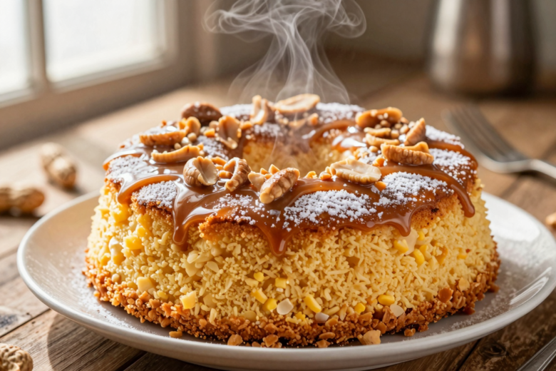 Bolo de Fubá Cremoso com Cobertura de Pé de Moleque: Receita Tradicional