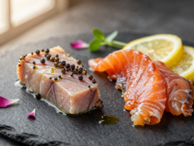 Duo Delicado: Atum Curado com Especiarias e Salmão Defumado Premium 18 Duo Delicado: Atum Curado com Especiarias e Salmão Defumado Premium