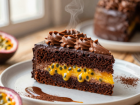 Bolo de Chocolate com Recheio Cremoso de Maracujá e Brigadeiro