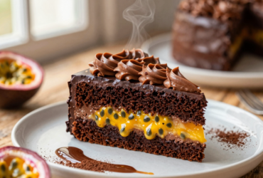 Bolo de Chocolate com Recheio Cremoso de Maracujá e Brigadeiro