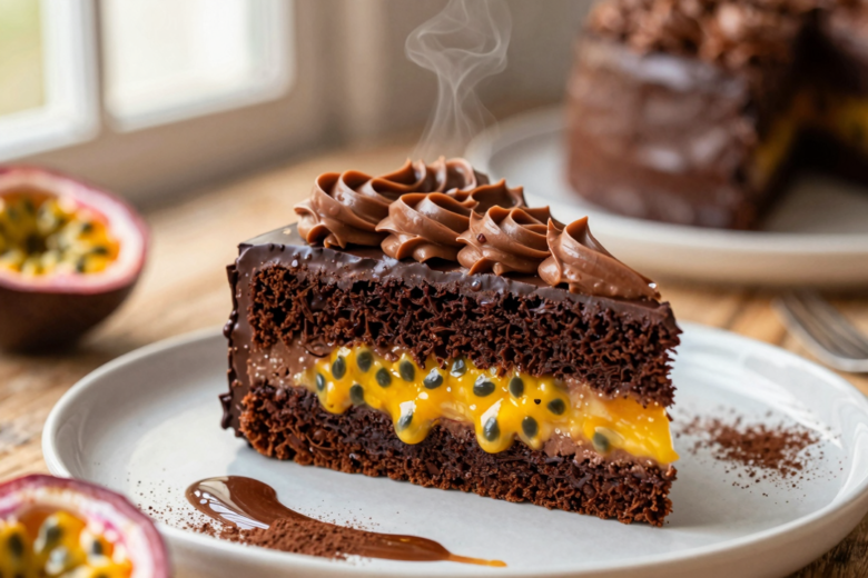 Bolo de Chocolate com Recheio Cremoso de Maracujá e Brigadeiro 1 Bolo de Chocolate com Recheio Cremoso de Maracujá e Brigadeiro