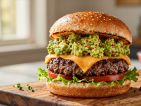 Hambúrguer Gourmet com Guacamole Cremoso e Toque Picante de Pimenta