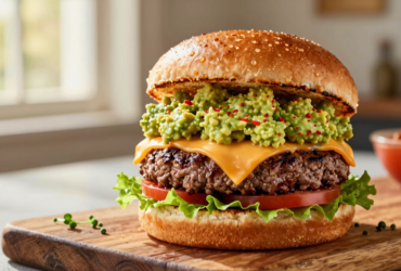 Hambúrguer Gourmet com Guacamole Cremoso e Toque Picante de Pimenta