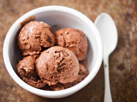 Sorvete de chocolate sem açúcar, sem lactose e vegano