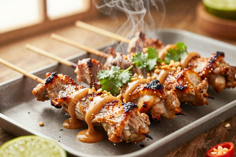 Sate de Frango com Molho de Amendoim (Satay)